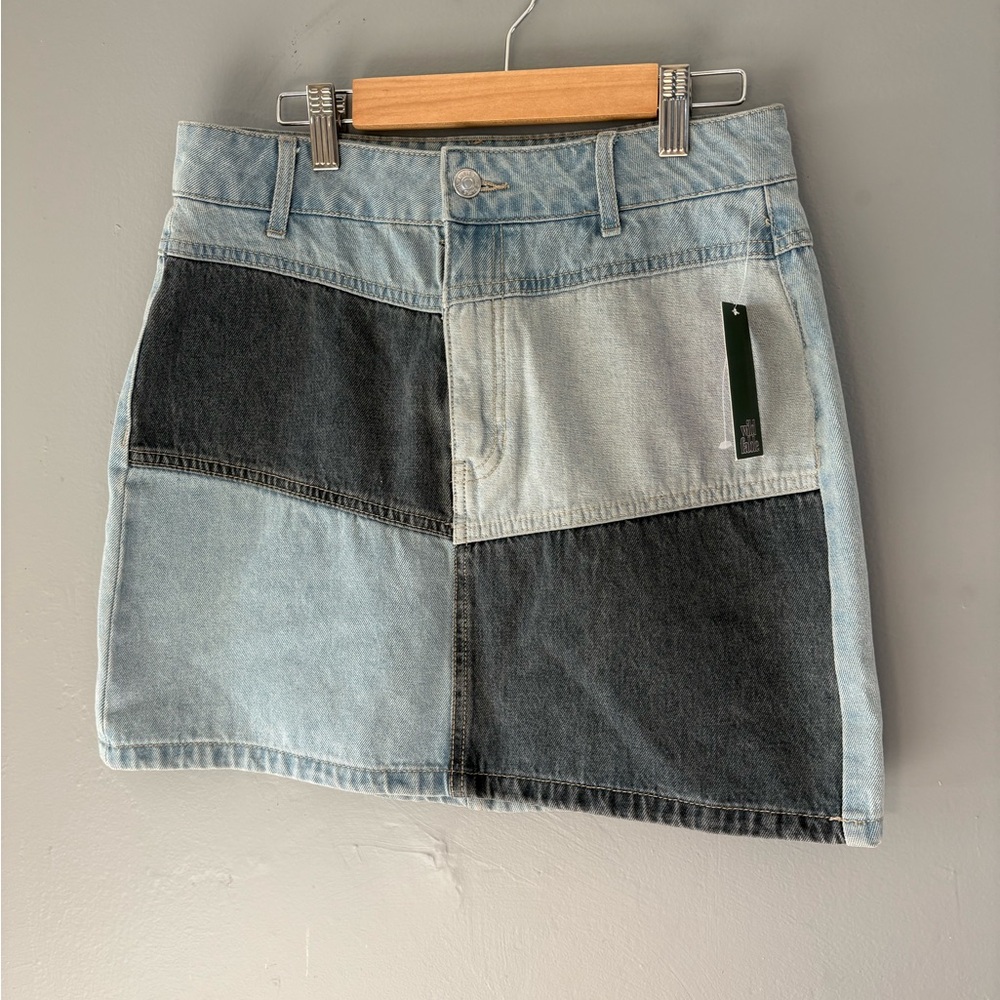 wild fable Two-Tone Patchwork Denim Mini Skirt - Light Blue & Dark Blue